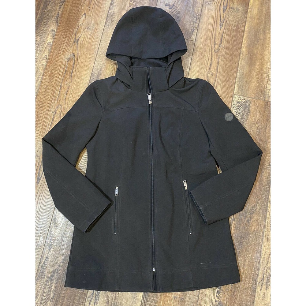 Andrew Marc Black Hood Water Repellent 4 Way Stretch Shell Jacket Coat Mens Med
